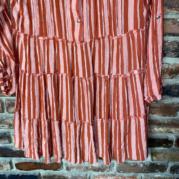 Francesca's Blue Rain Orange Striped Tiered Tunic Top Women's Size Small - Picture 3 of 7